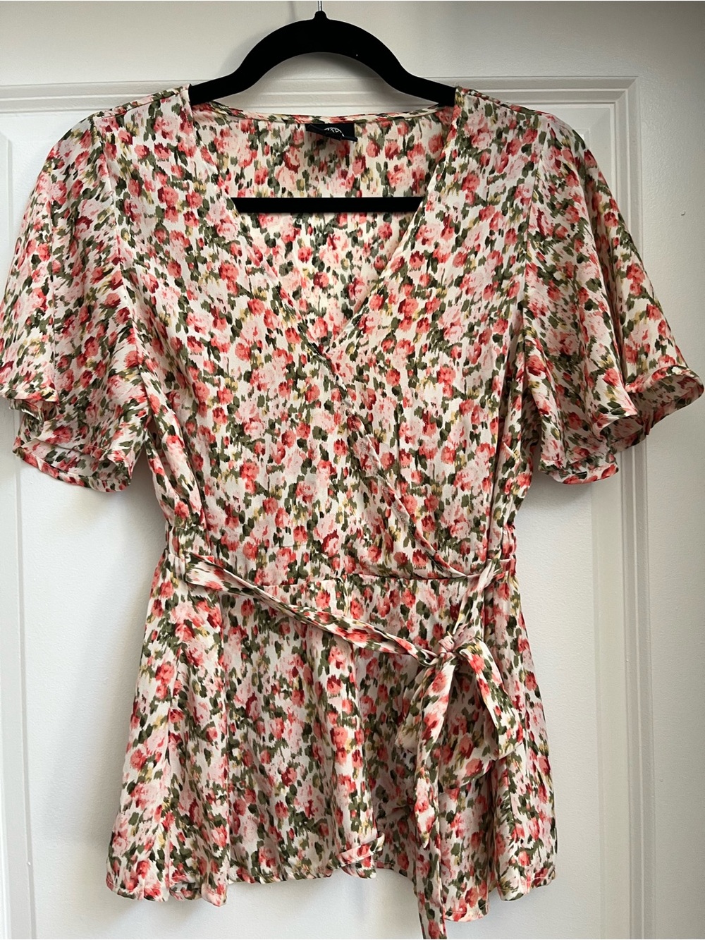 Bobeau Floral Print Wrap Peplum Blouse - Women’s S
